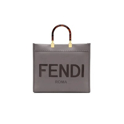 FENDI SUNSHINE MEDIUM GRAY LEATHER TOTE BAG 8BH386ABVLF1BZC (35*31*17cm)